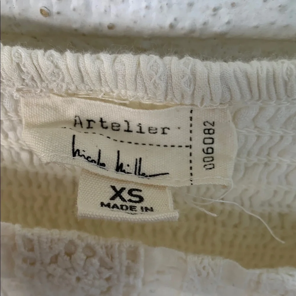 Nicole Miller Artelier Cotton Cream Square Neck Bishop Sleeve Sundress